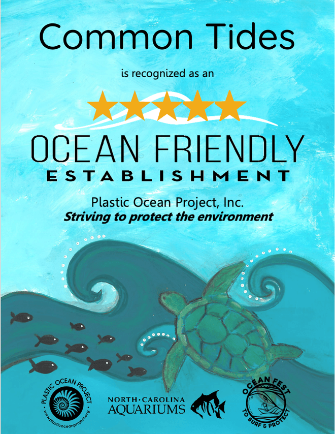 Ocean Friendly Establishment certification badge earned by Common Tides Coffee in Wilmington NC